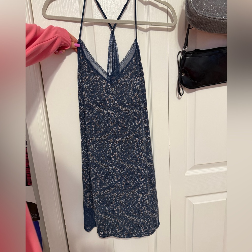 Victoria's Secret Navy Blue Floral Lace Trim Slip Dress